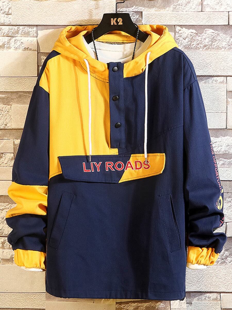 

Lovely Street Hooded Collar Patchwork Blue Men Jacket
