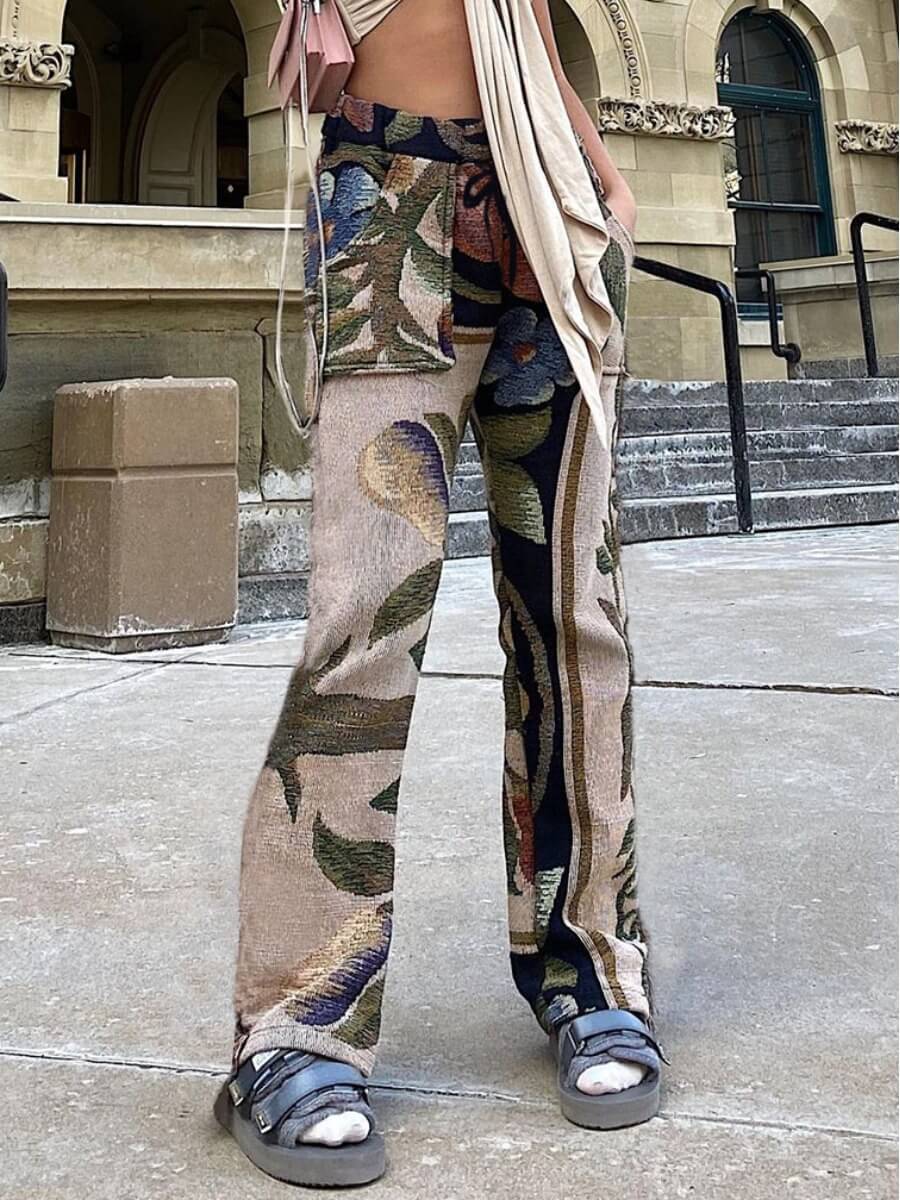 

Lovely Street Print Patchwork Grey Pants