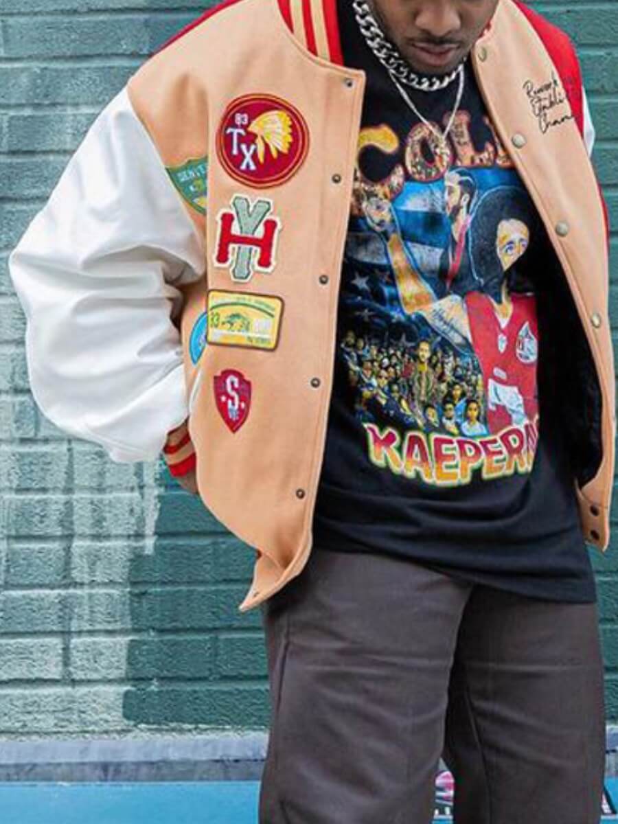 

Lovely Street Print Patchwork Yellow Men Jacket