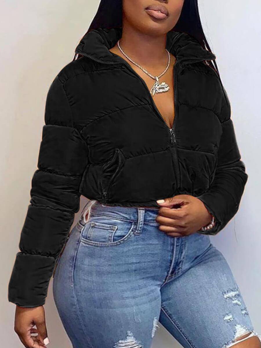 

Lovely Casual Turndown Collar Zipper Design Black Plus Size Parka