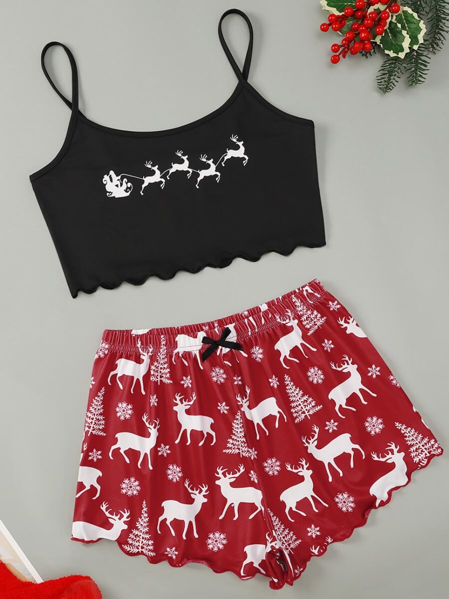 

Lovely Animal Print Black Sleepwear