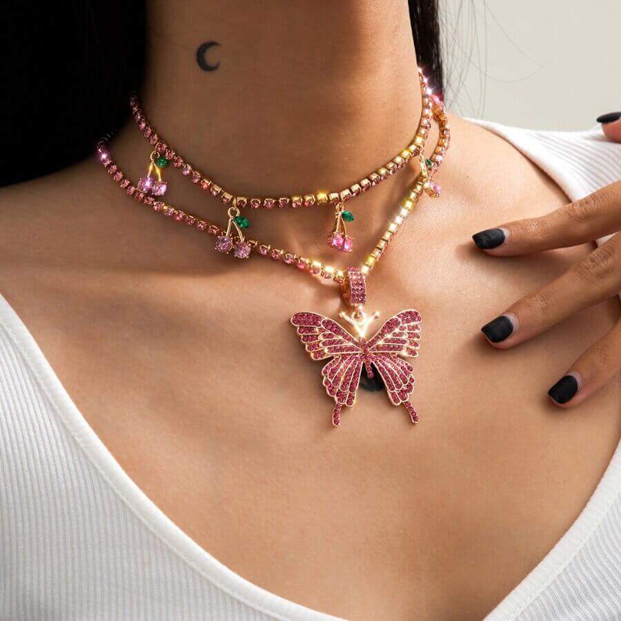 

Lovely Stylish Butterfly Pink Necklace