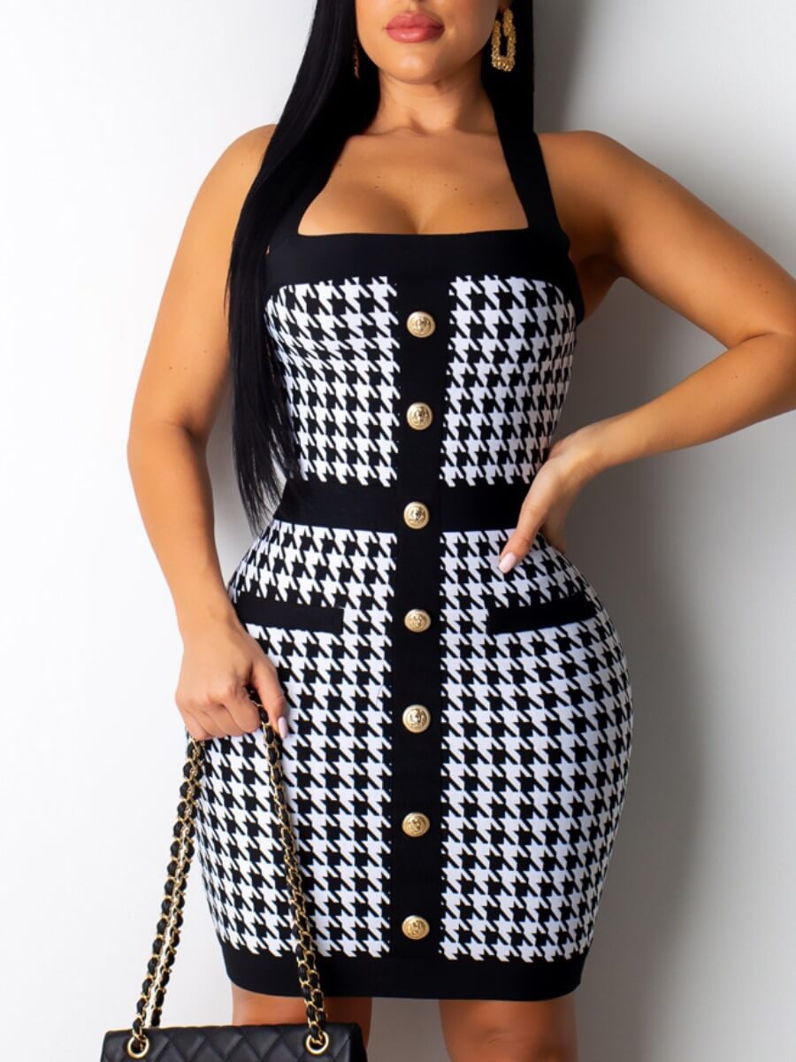 

Lovely Stylish Cross-over Design Print Patchwork White Knee Length Dress