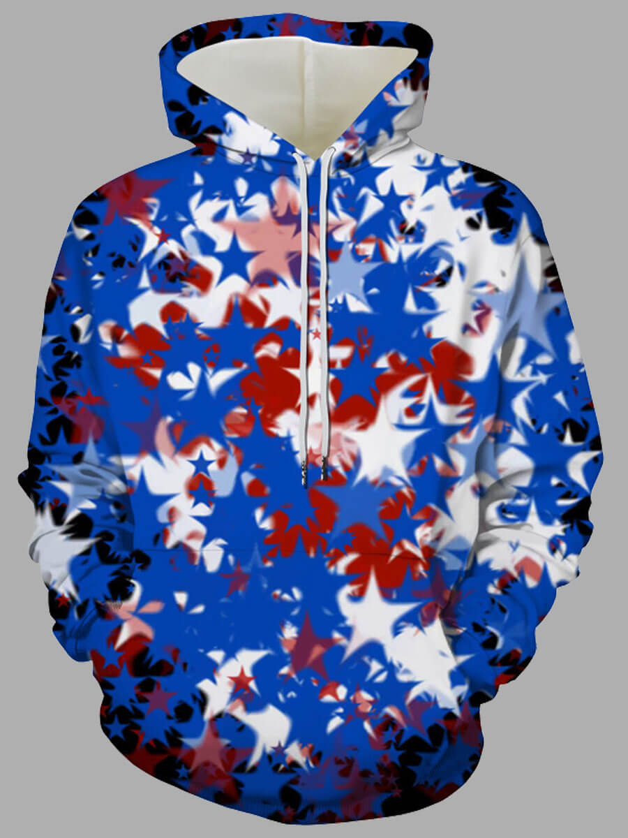

Lovely Stylish Hooded Collar Print Blue Men Hoodie