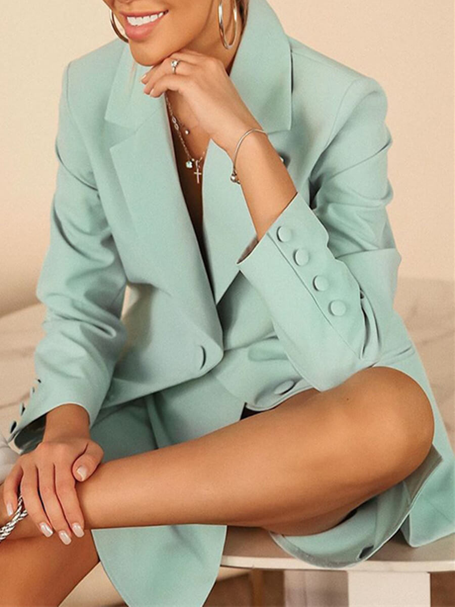 

Lovely Trendy Turndown Collar Buttons Design Light Green Blazer