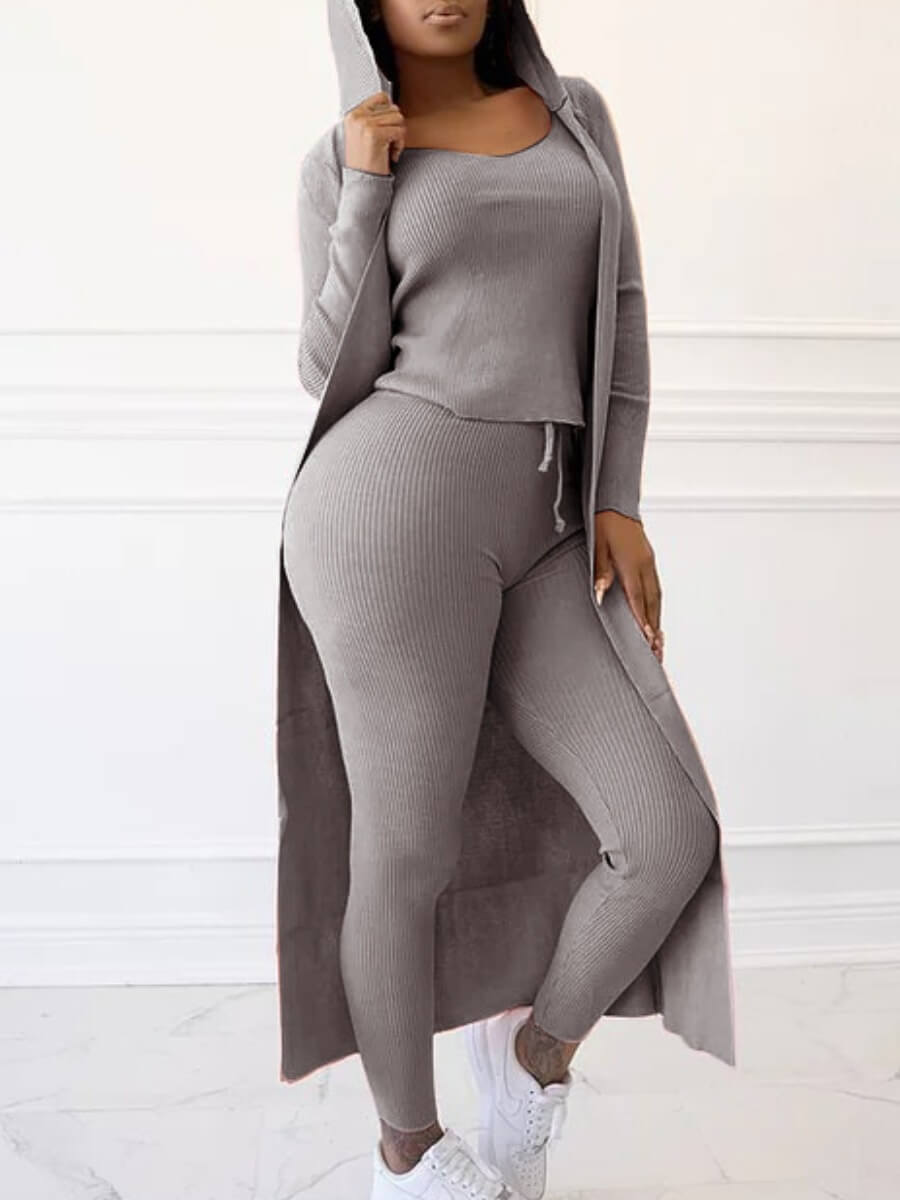 

Lovely Casual Hooded Collar Long Sleeve Grey Three Piece Pants Set