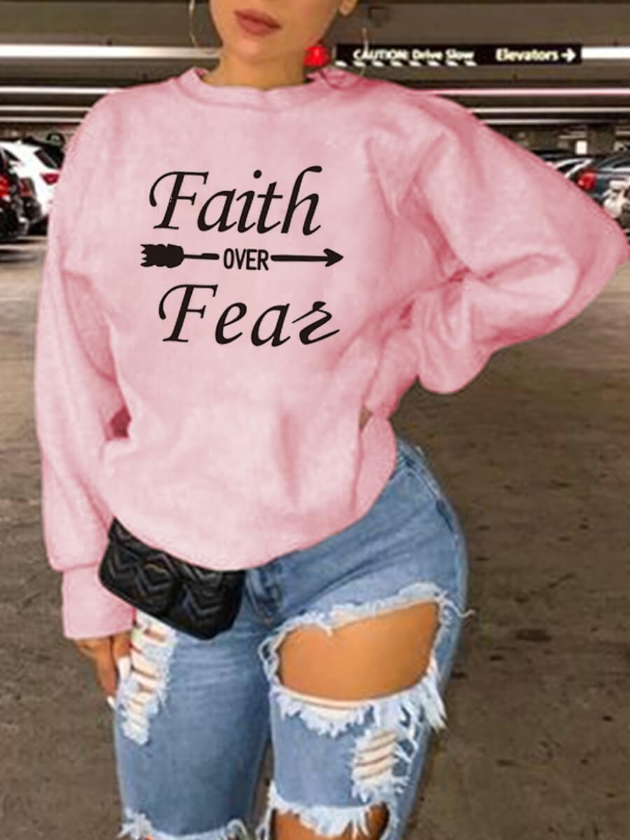 

Lovely Casual O Neck Letter Print Loose Pink Hoodie