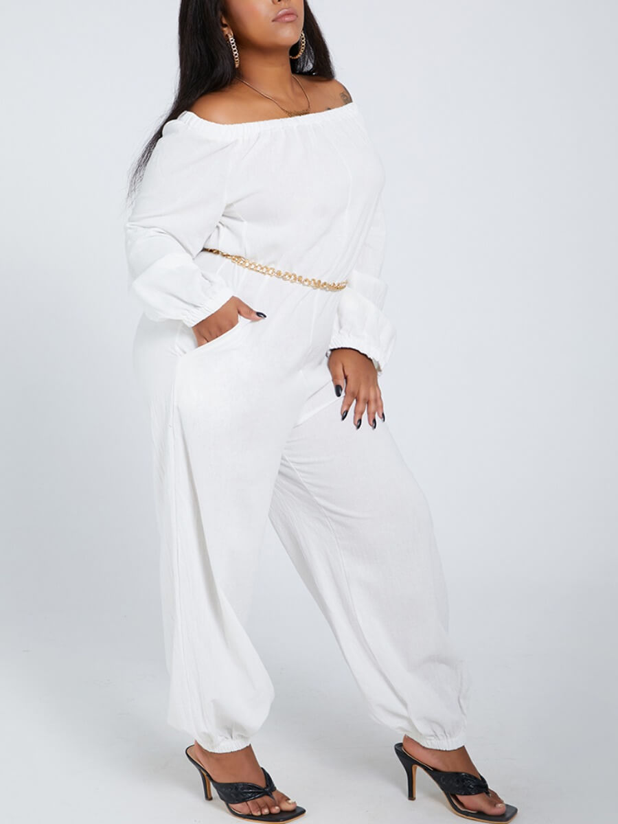 

Lovely Leisure Loose White Plus Size One-piece Jumpsuit(Without Waist Chain