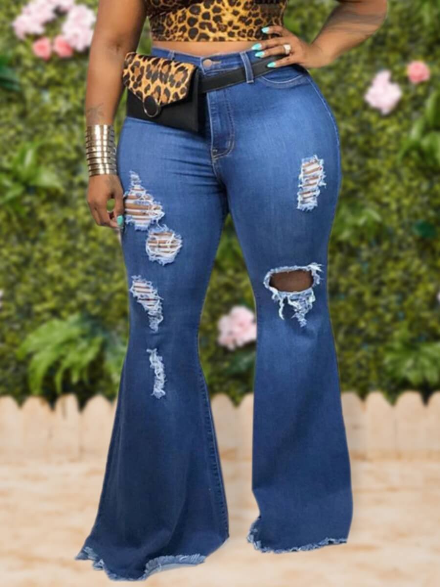 LovelyWholesale Plus Size Ripped Flared Jeans Spring|Fall Street Basic  5X Spring Summer 2024