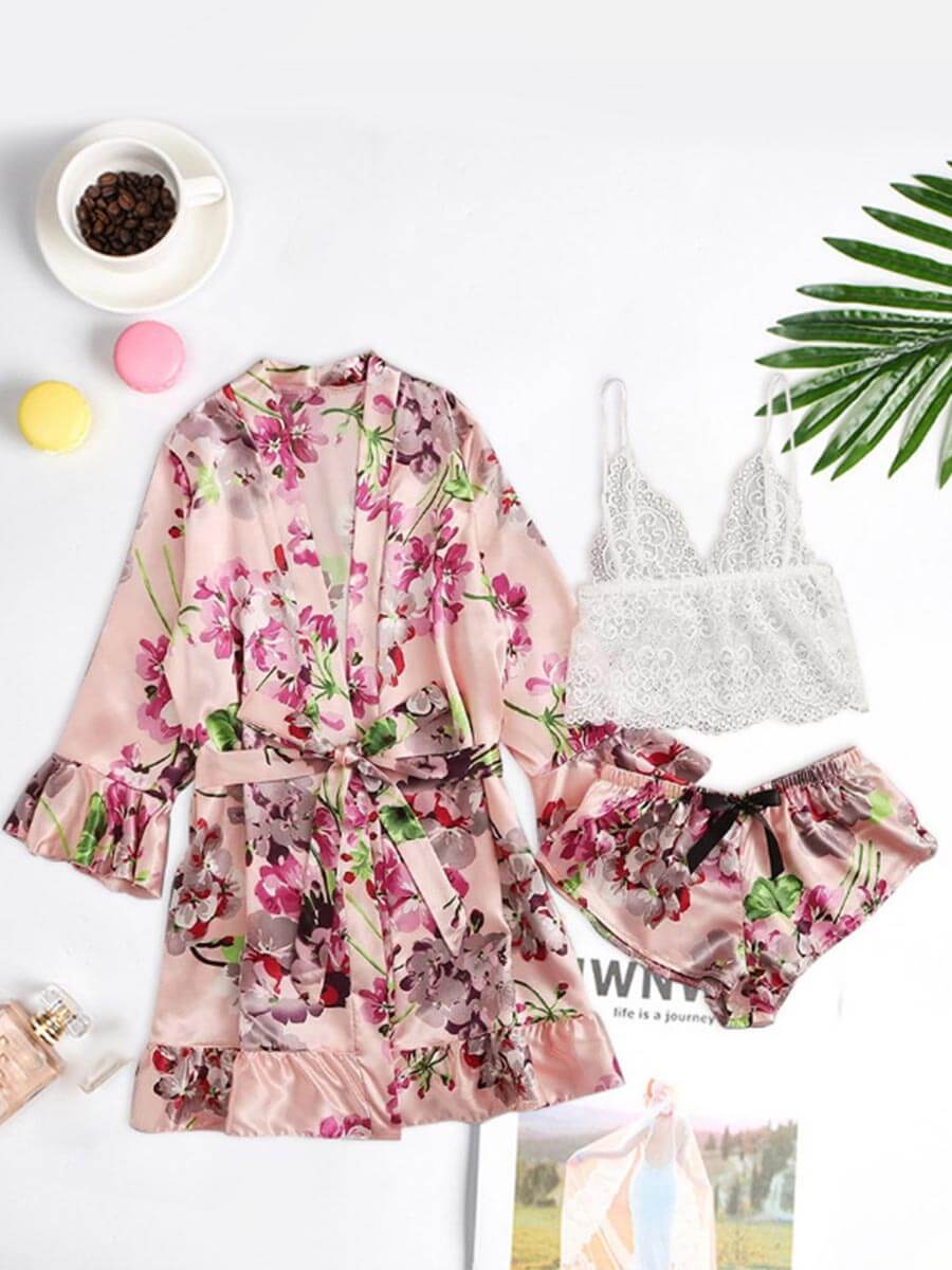 

Lovely Print Lace-up Pink Sleepwear