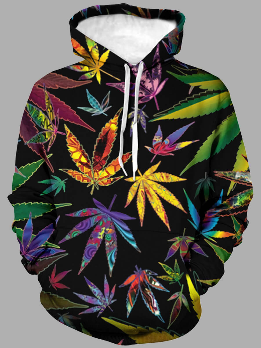 

Lovely Men Street Hooded Collar Leaf Print Multicolor Hoodie, Multi