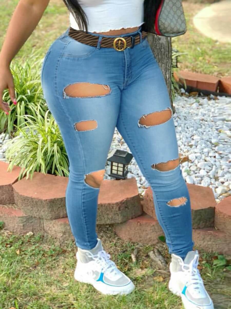 

Lovely Street Hollow-out Blue Jeans