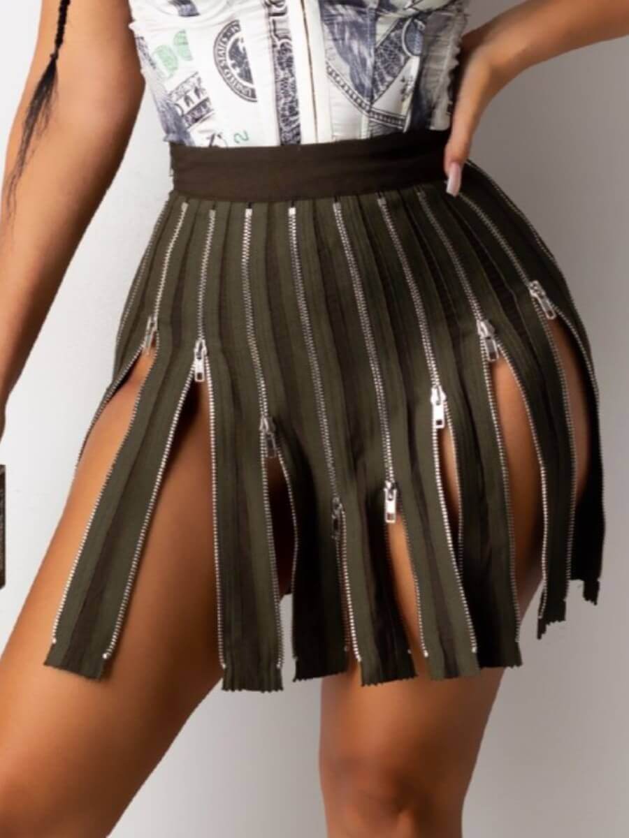 

Lovely Trendy Zipper Design Olive Skirt