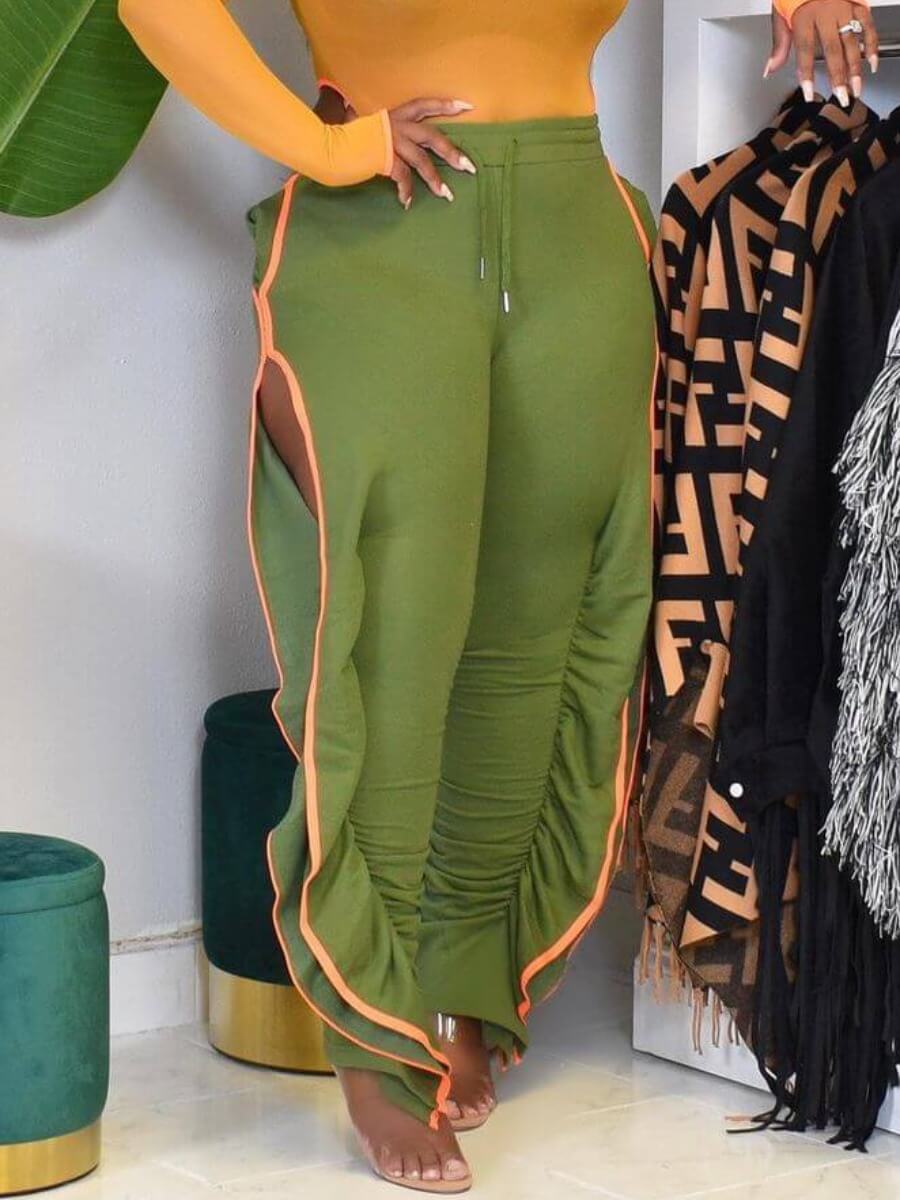 

Lovely Street Patchwork Fold Design Light Green Pants