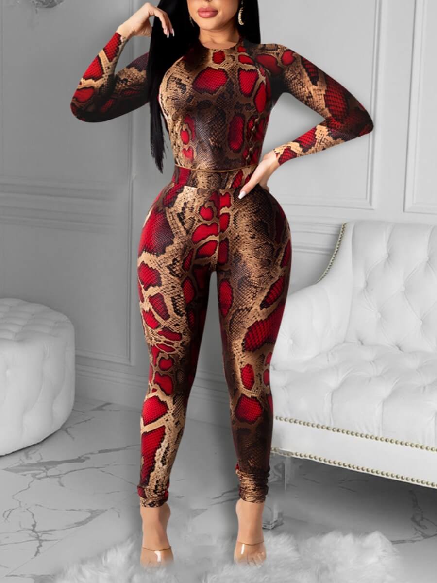 

Lovely Casual Snake Print Wine Red Plus Size Two-piece Pants Set