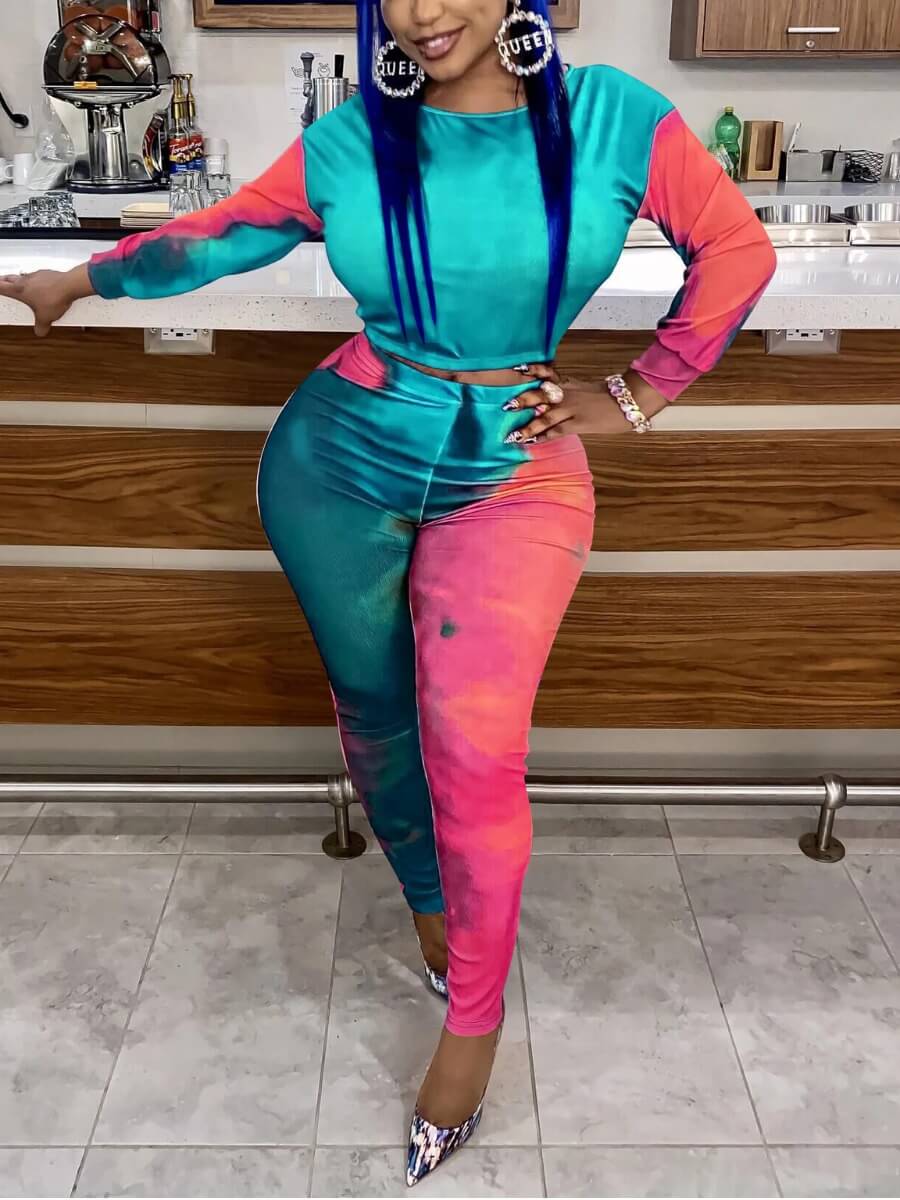 

Lovely Casual O Neck Patchwork Green Plus Size Two-piece Pants Set