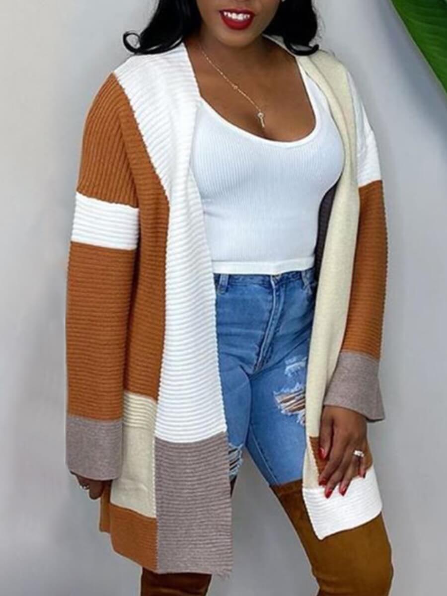 

Lovely Casual Patchwork Light Tan Cardigan