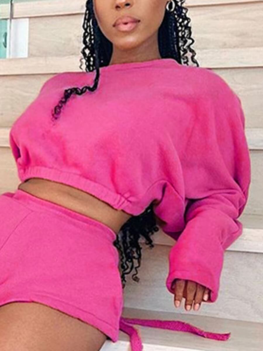 

Lovely Casual Crop Top Loose Rose Red Hoodie