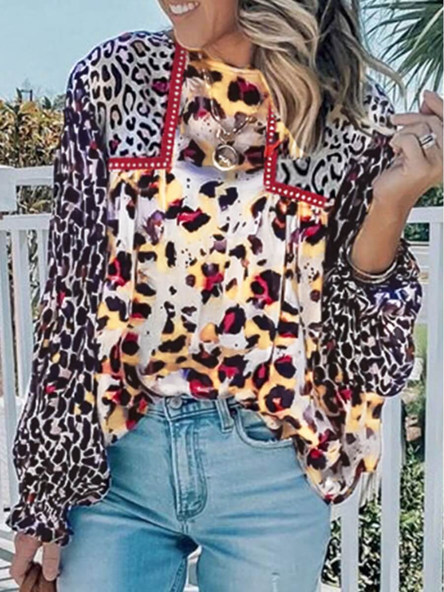 LW Street O Neck Leopard Print Blouse