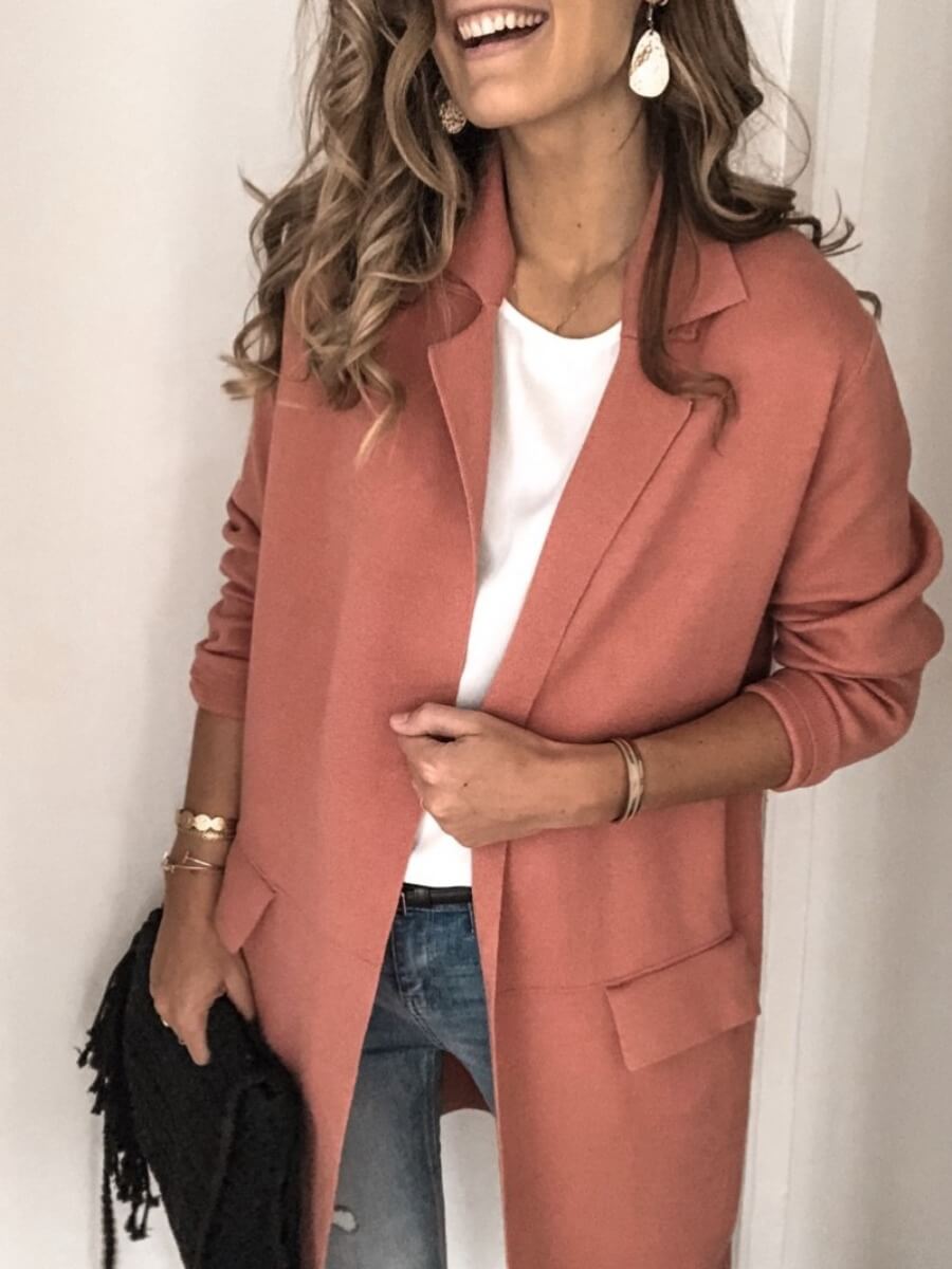 

Lovely Casual Turn-back Collar Basic Pink Coat