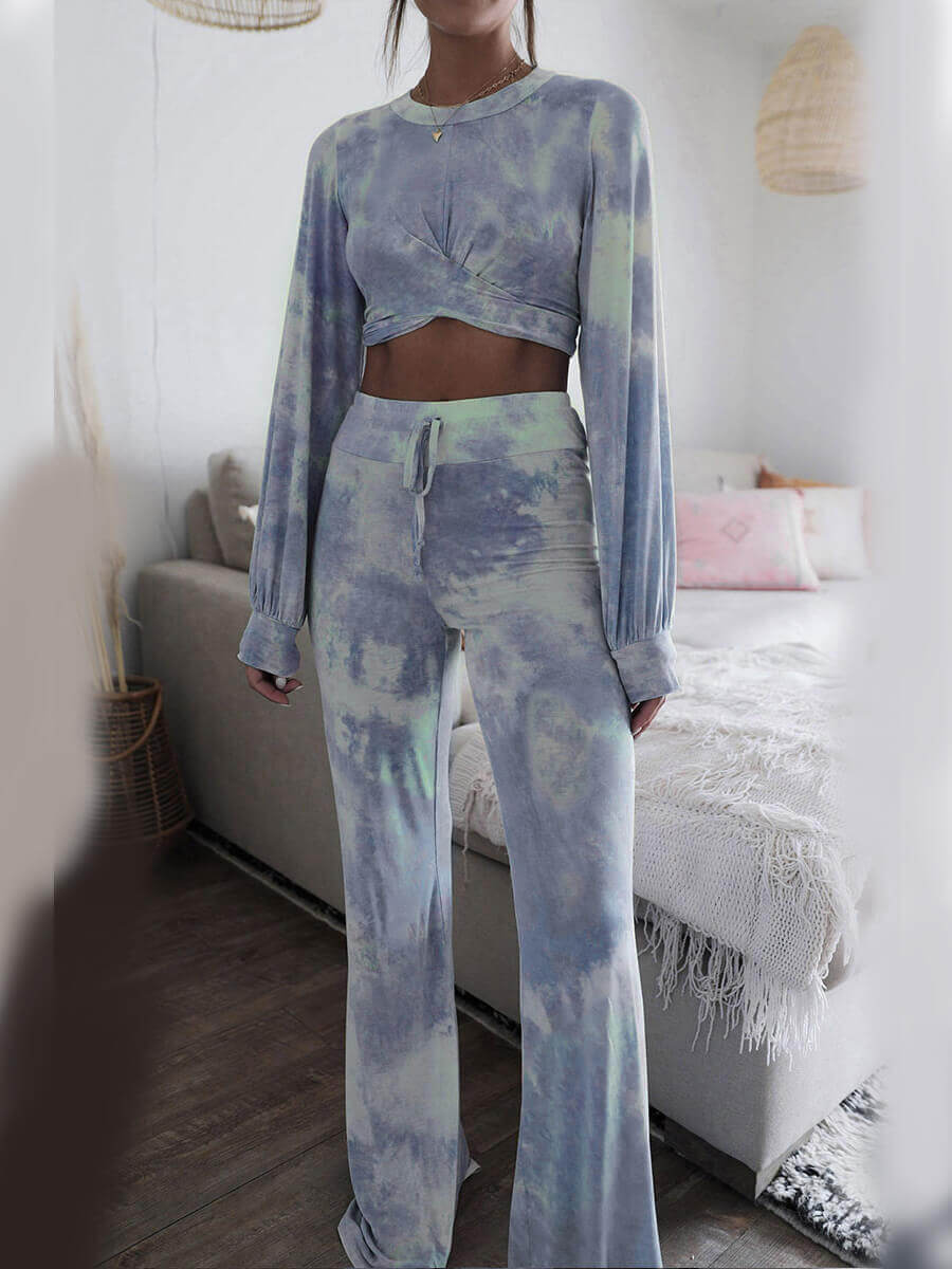 

Lovely Chic Tie Dye Baby Blue Two Piece Pants Set