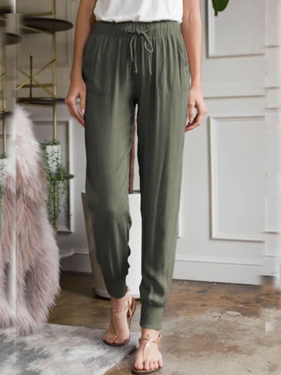 

Lovely Casual Lace-up Green Pants