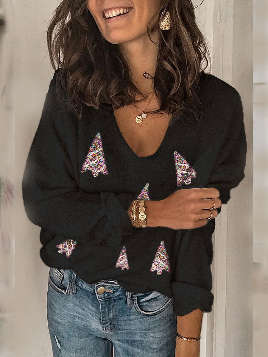 

LW Casual Christmas Day V Neck Black Sweater