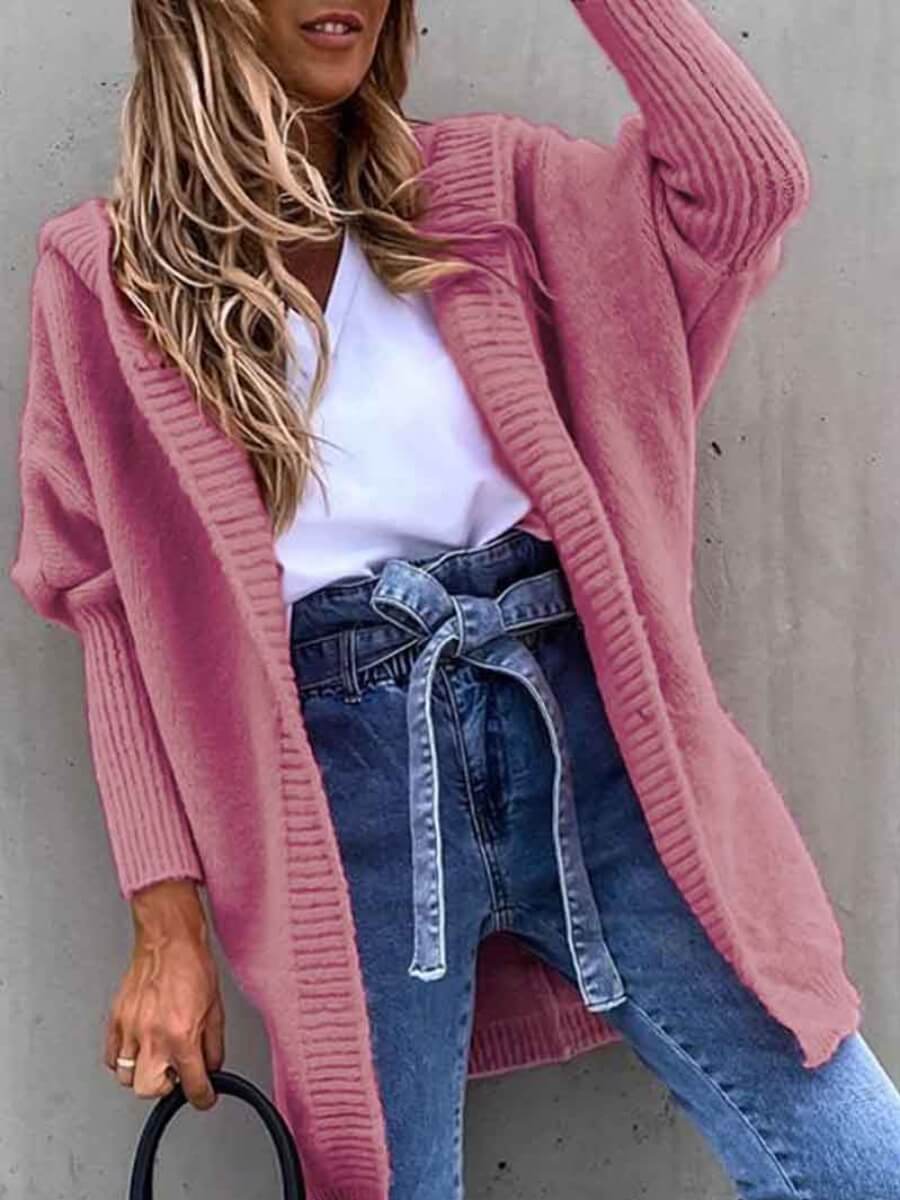 

Lovely Hooded Collar Pink Cardigan