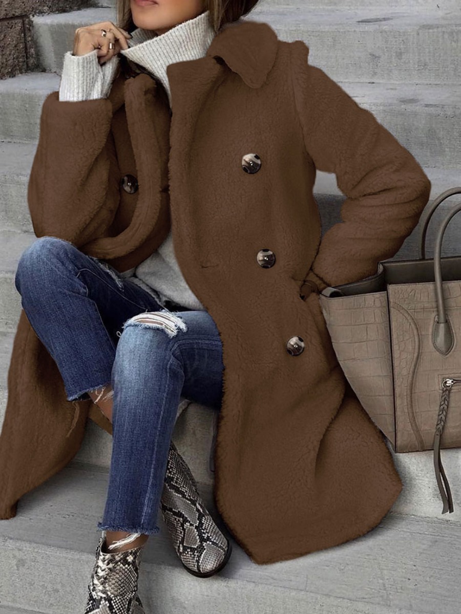 

Lovely Trendy Button Design Brown Coat