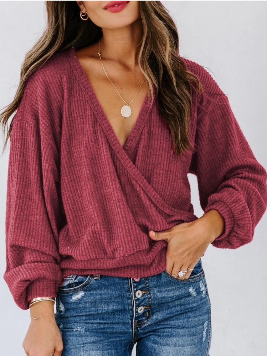 

Lovely Casual V Neck Loose Red T-shirt