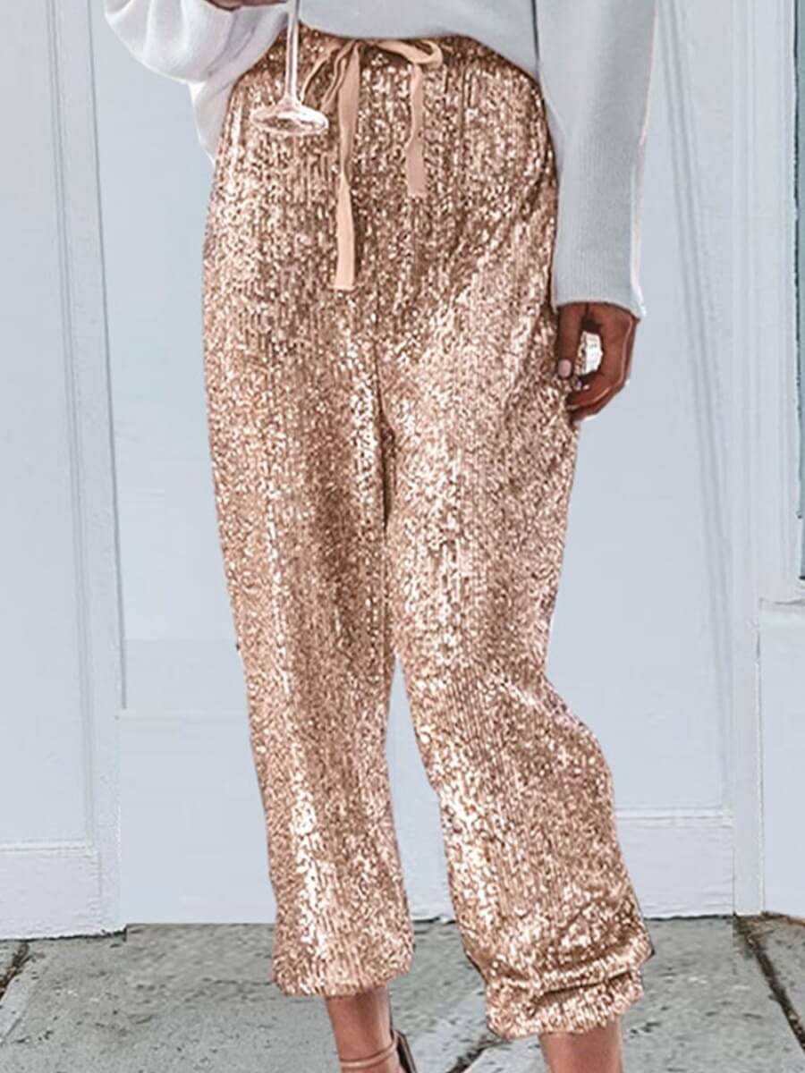 

Lovely Chic Christmas Day Drawstring Rose Gold Pants