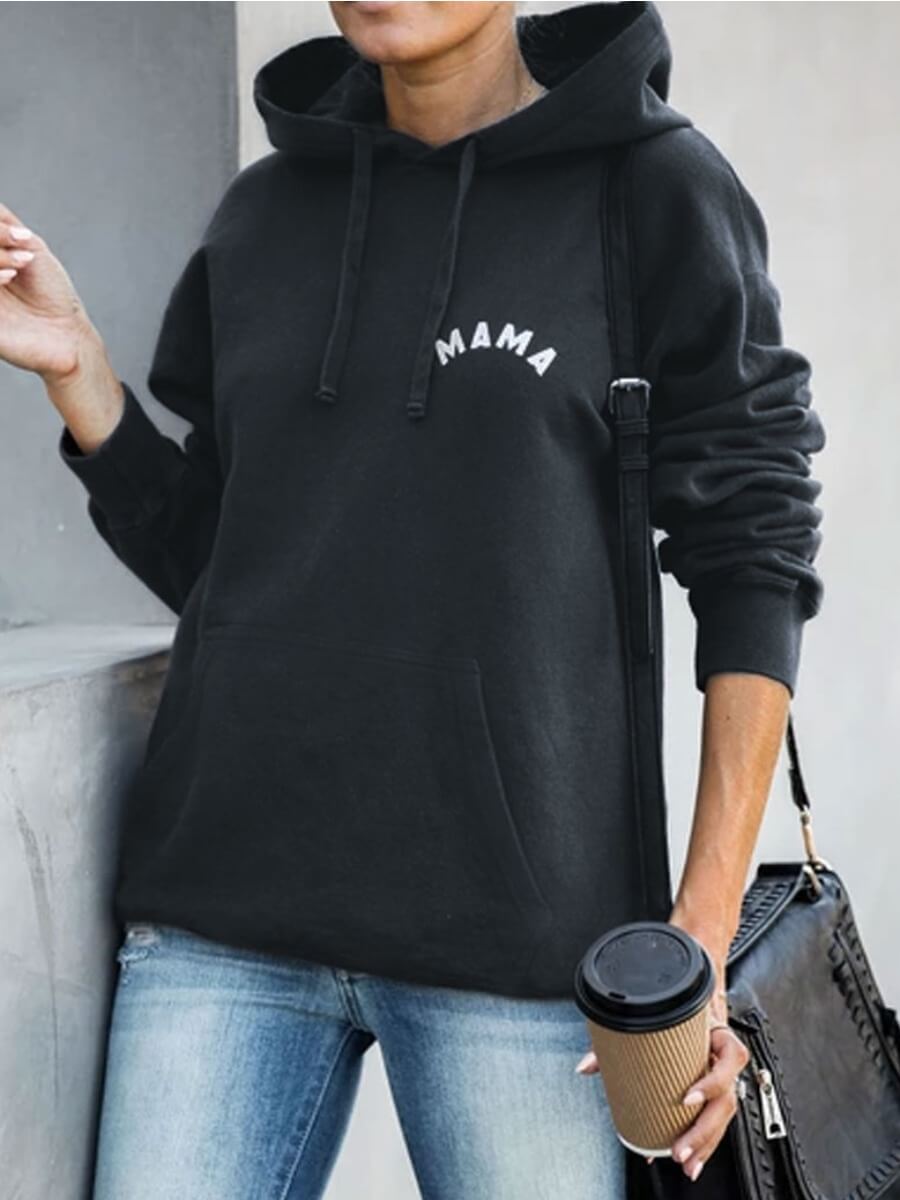 

Lovely Hooded Collar Letter Printed Black Hoodie