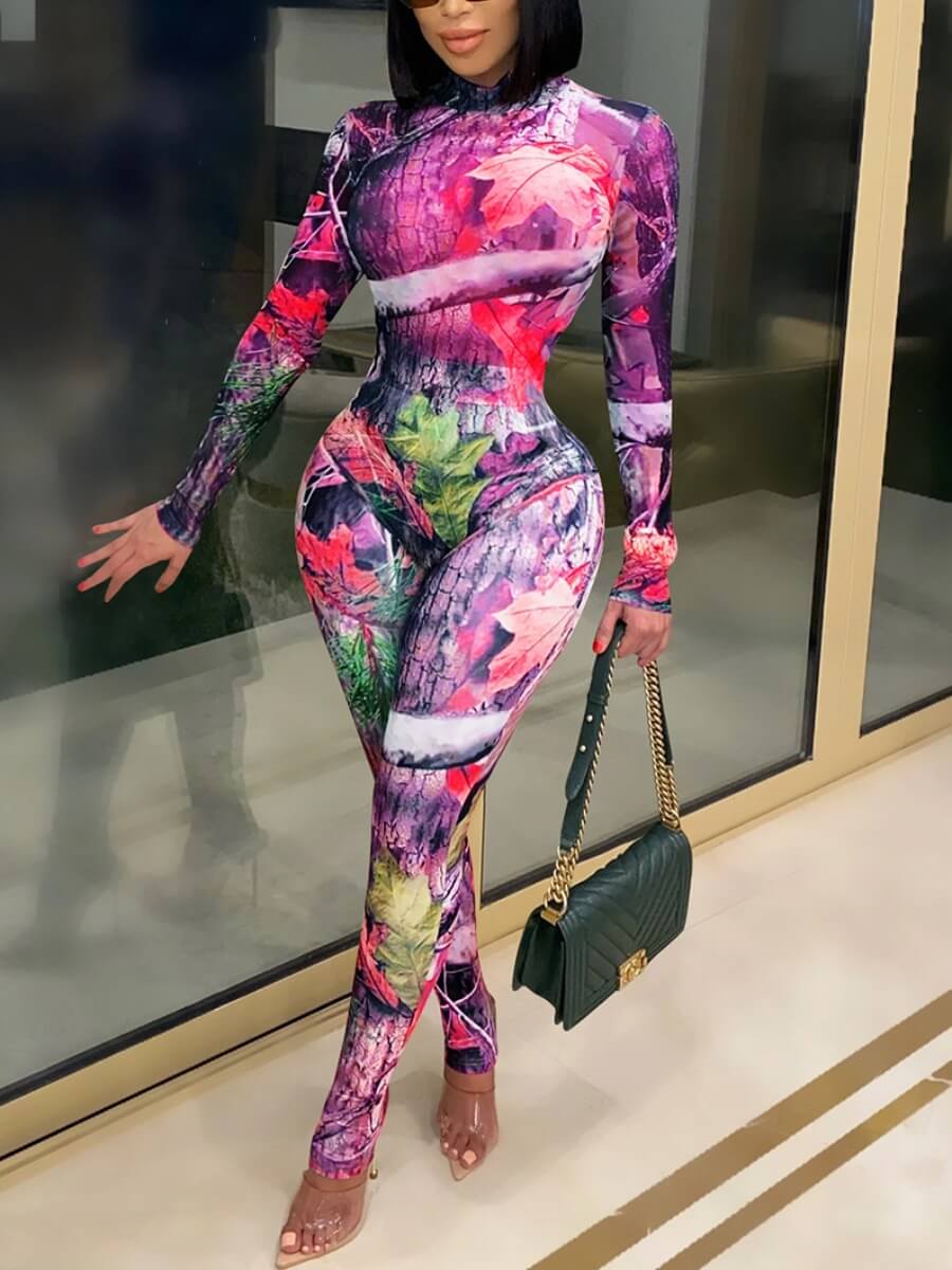 LW Round Neck Mixed Print Jumpsuit