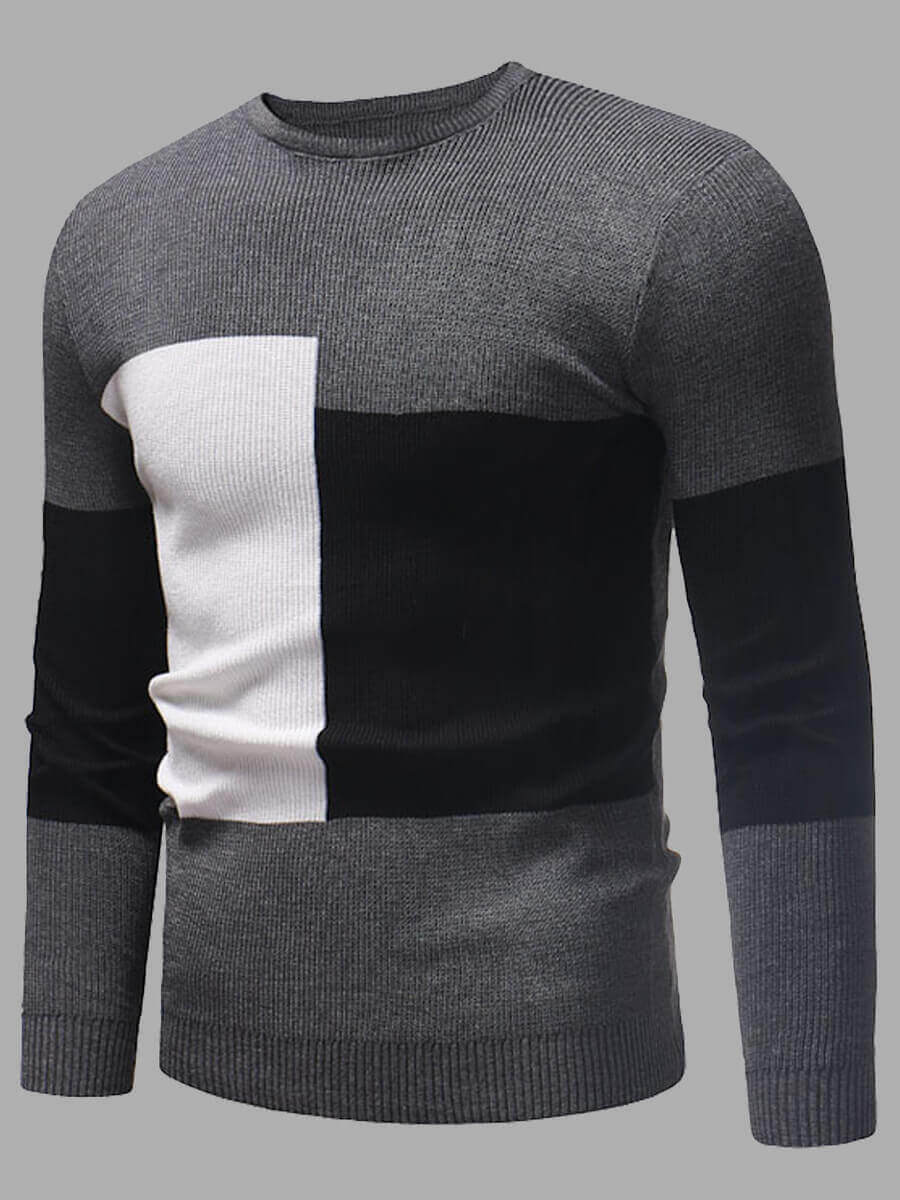 

Lovely Men Casual O Neck Patchwork Grey Sweater
