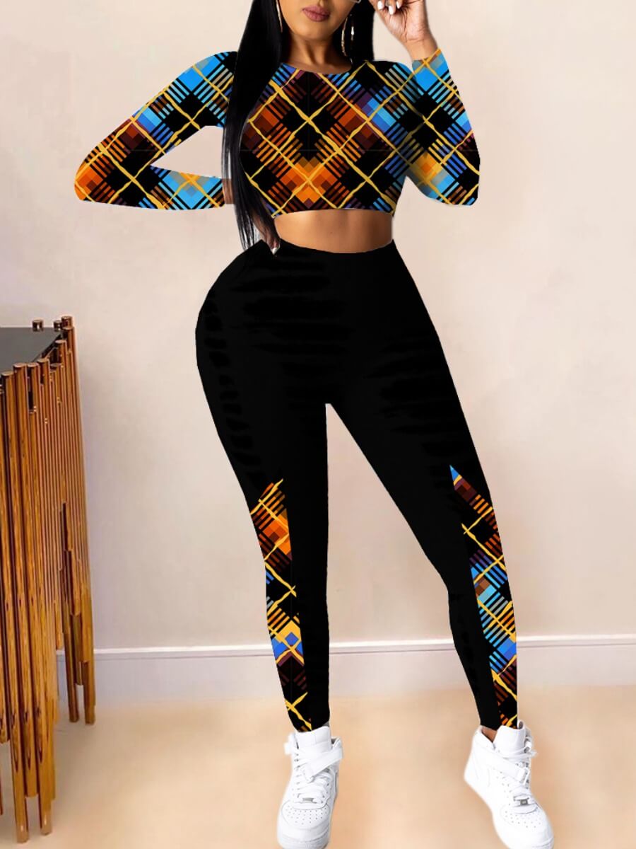 

Lovely Casual O Neck Print Yellow Two Piece Pants Set