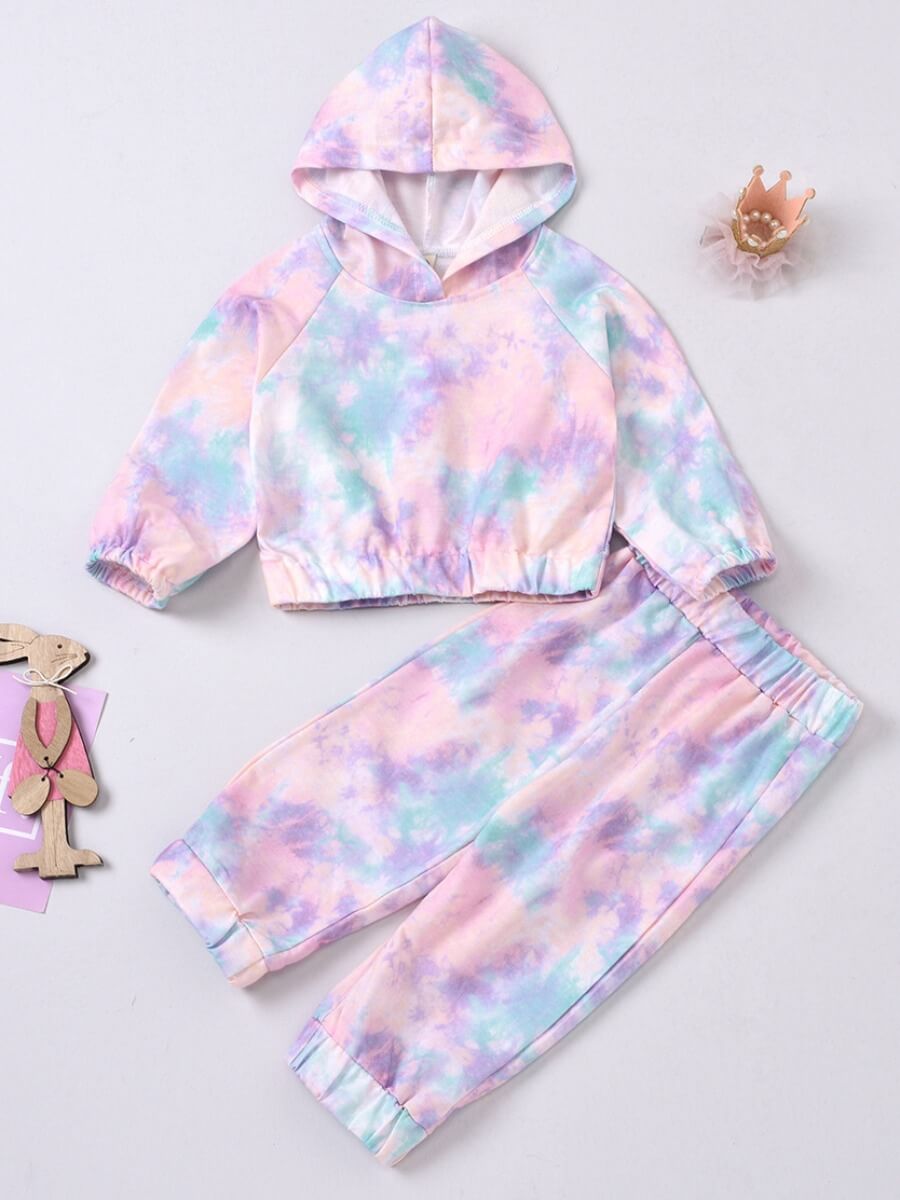 

Lovely Trendy Hooded Collar Tie-dye Light Purple Girl Two-piece Pants Set