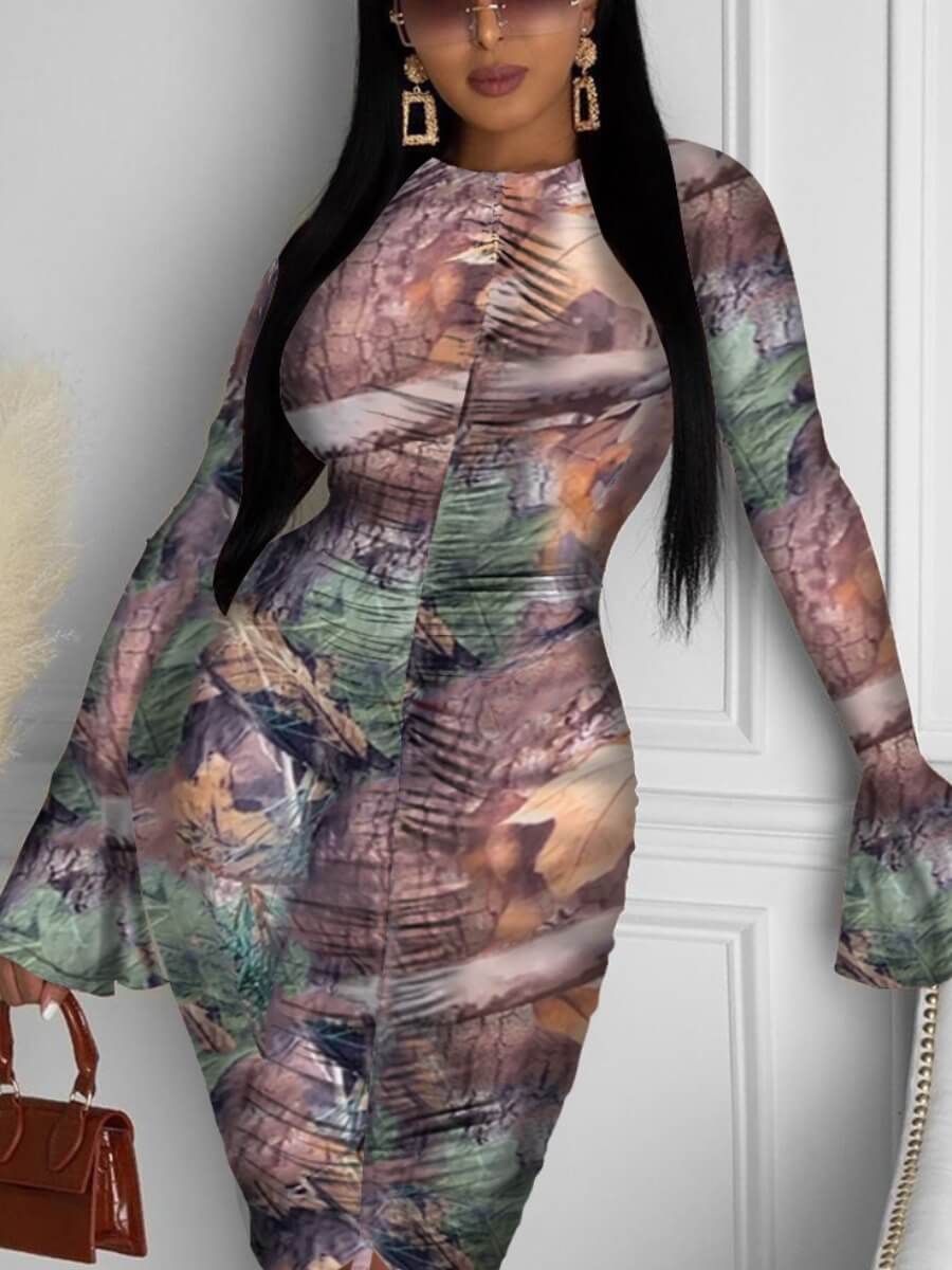 

Lovely Casual Print Patchwork Purple Knee Length Sheath Dress