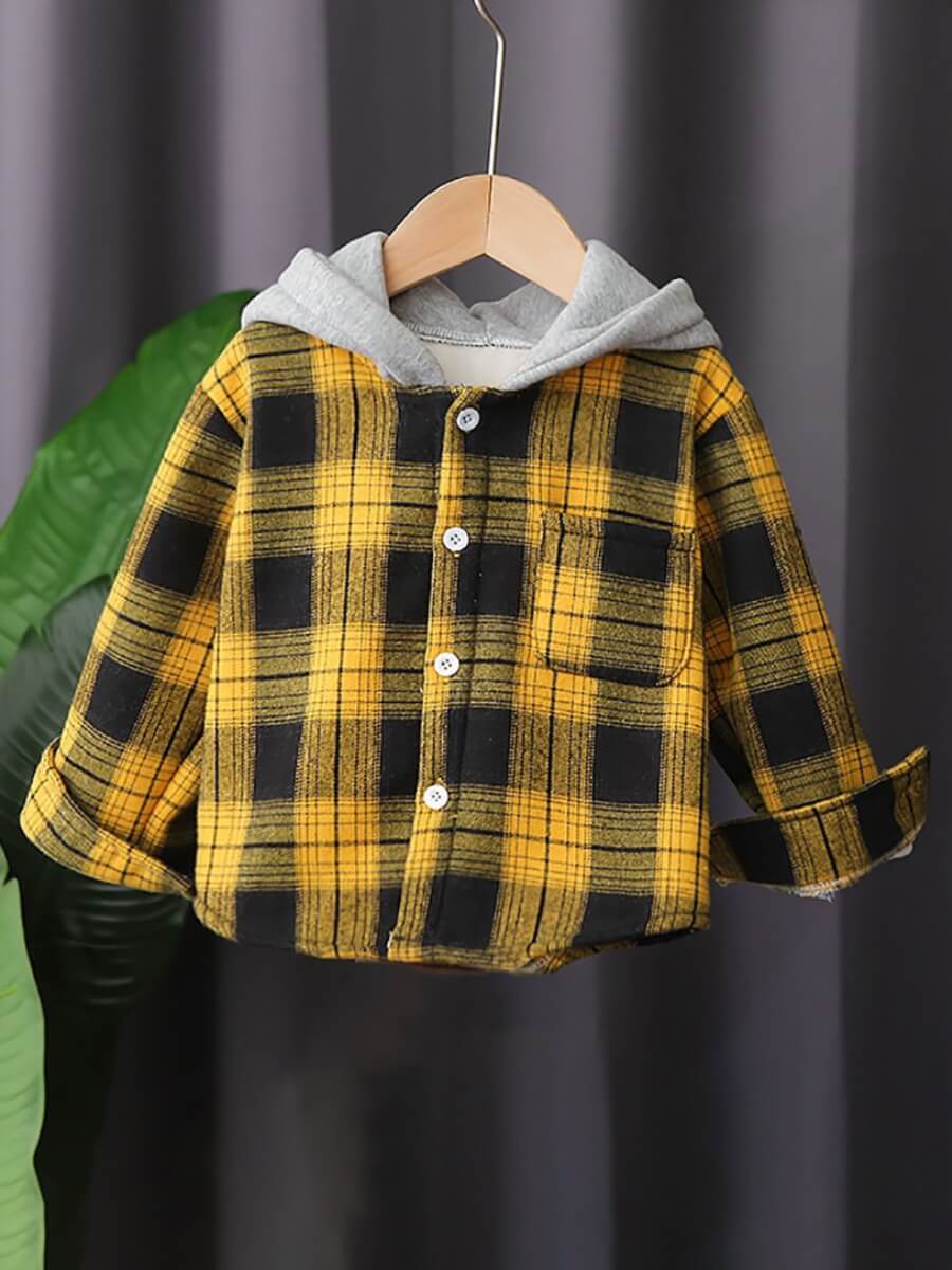 

Lovely Casual Plaid Print Patchwork Pocket Design Yellow Shirt