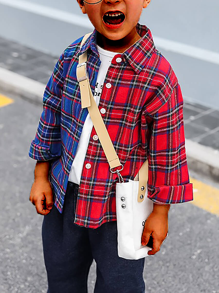 

Lovely Street Shirt Collar Grid Print Patchwork Red Boy Shirt