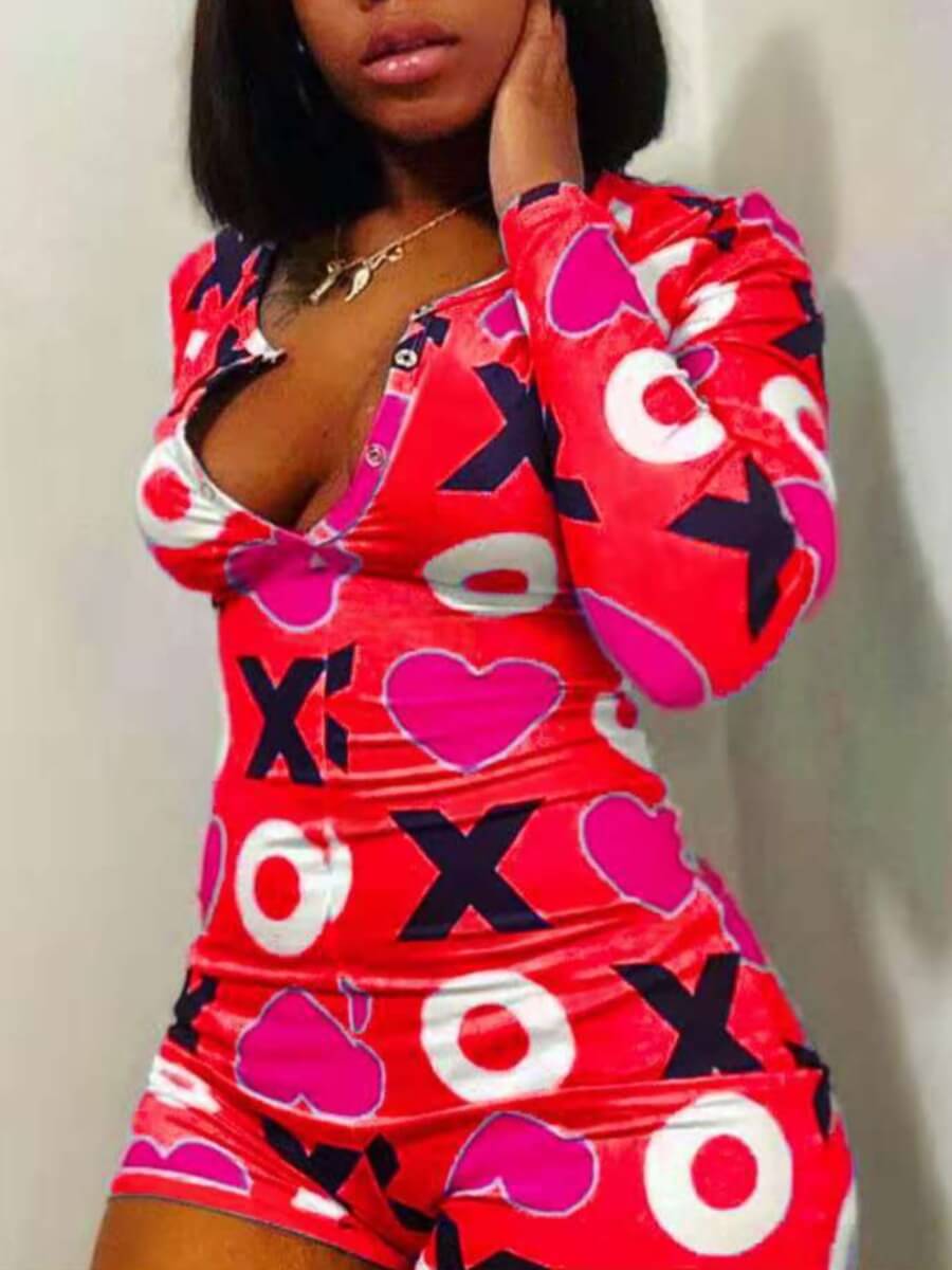 

Lovely Casual Letter Print Bright Red One-piece Romper