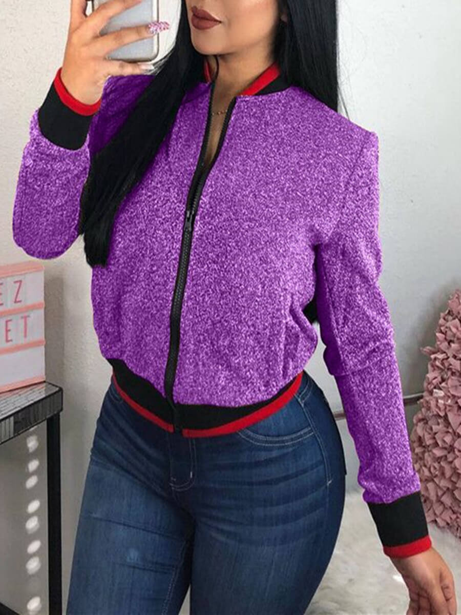 

Lovely Trendy Zipper Design Purple Coat