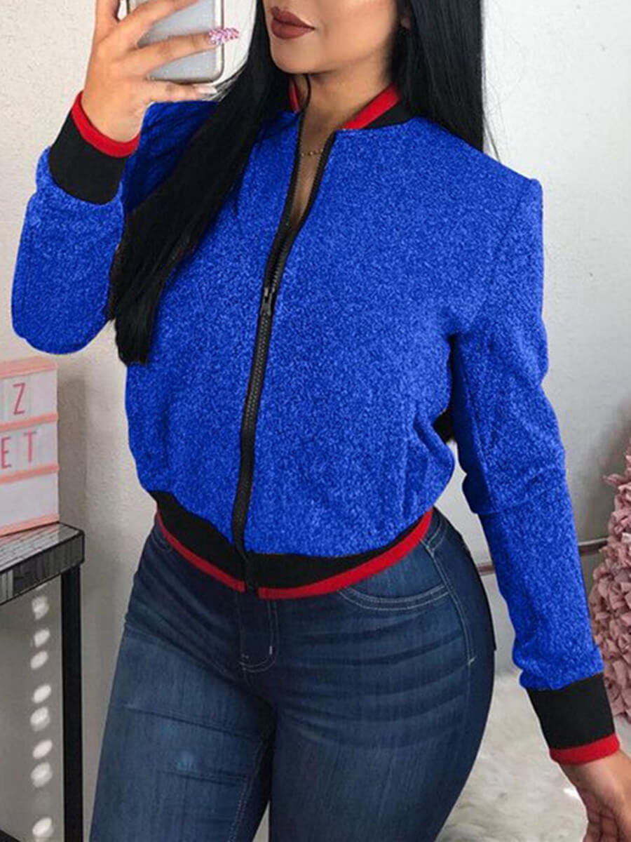

Lovely Trendy Zipper Design Deep Blue Coat
