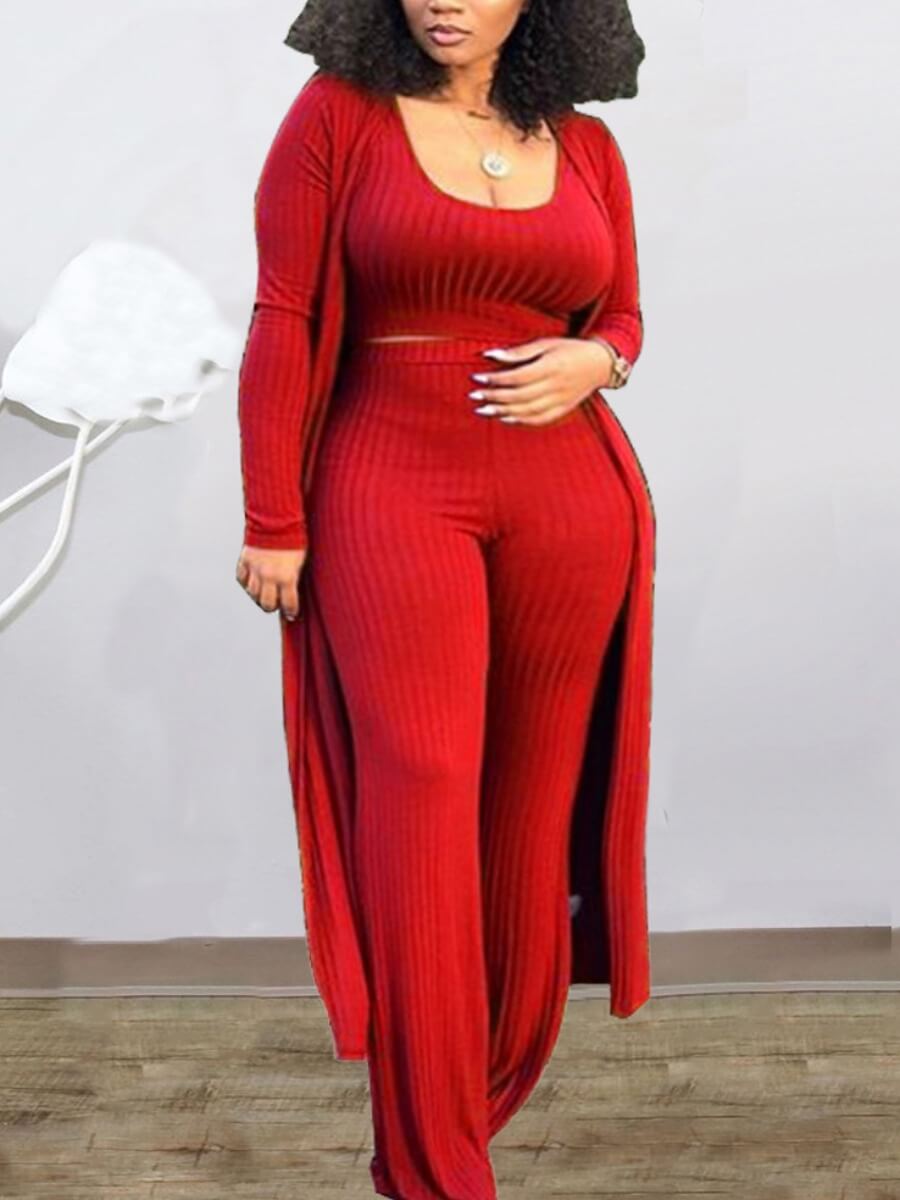 

Lovely Casual U Neck Skinny Red Three Piece Pants Set