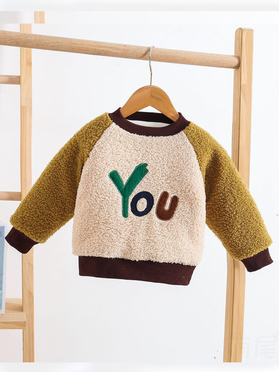 

Lovely Casual O Neck Letter Patchwork Beige Boy Hoodie