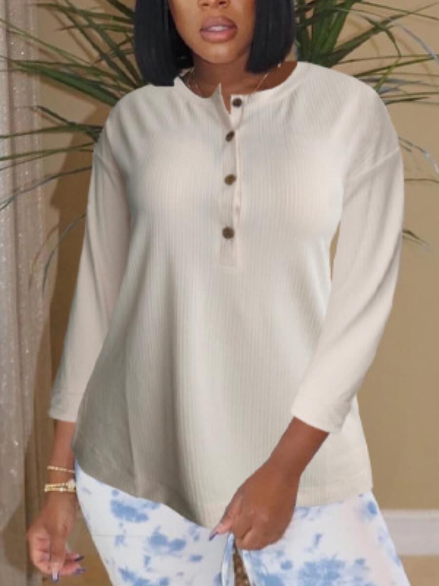 

Lovely Casual O Neck Button Design Apricot T-shirt