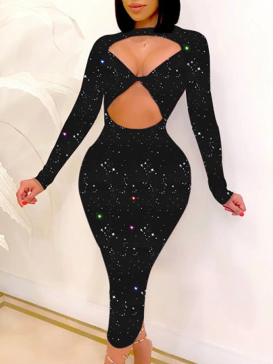 

LW SXY Sequin Cut Out Bodycon Dress, Black