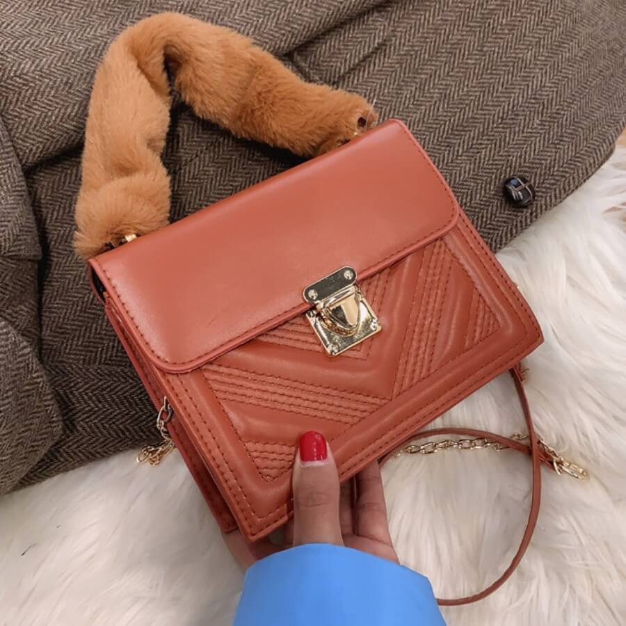 

Lovely Stylish Chain Strap Brown Crossbody Bag