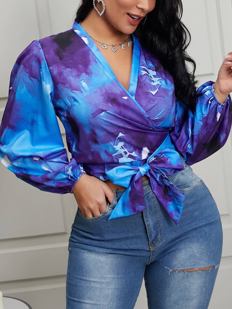 

Lovely Sweet Cross-over Knot Design Blue Blouse