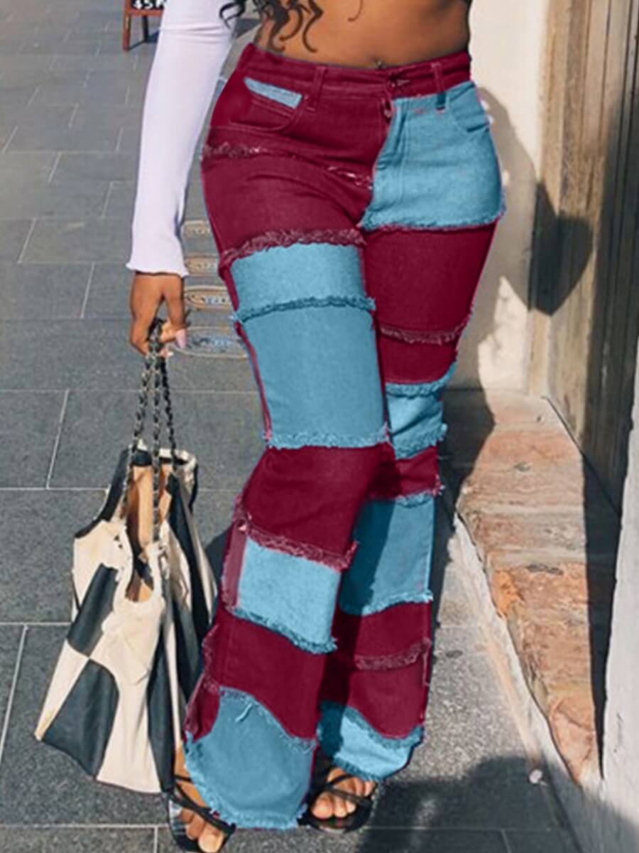 

Lovely Stylish Patchwork Purplish Red Jeans