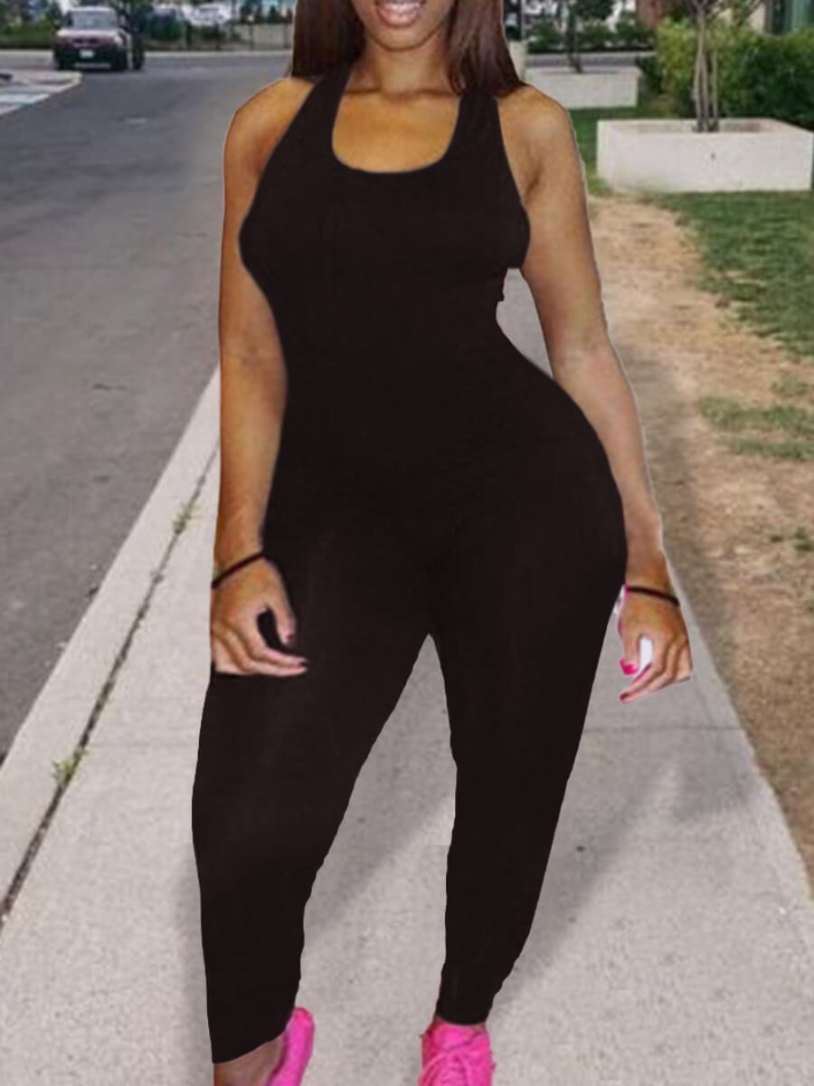 

LW BASICS Sportswear U Neck Skinny Black One-piece Jumpsuit
